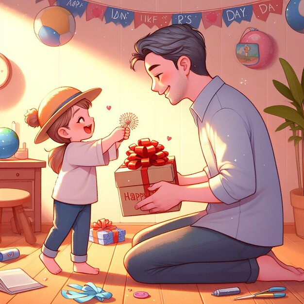 Celebración del Día del Padre padre sorprende a su hijo con un regalo casero en el Día del Padre generado aI