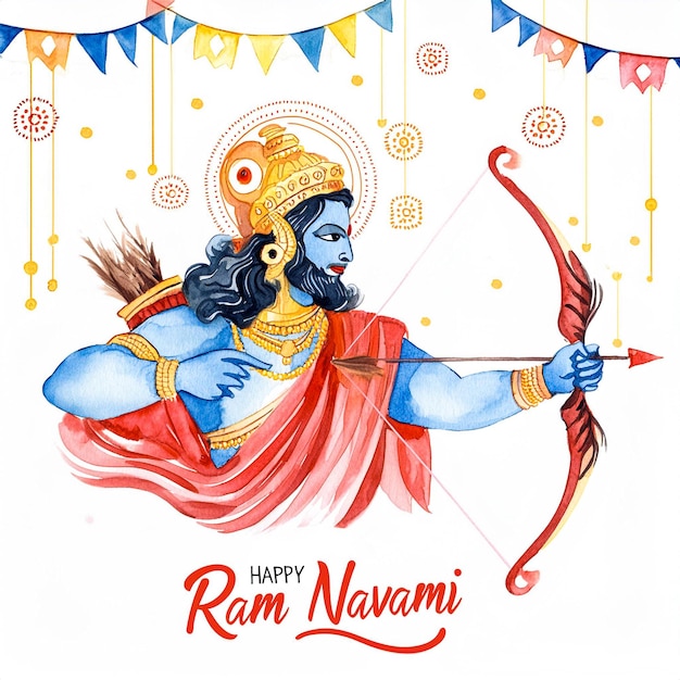Celebración del día de Ram Navami Ilustración en acuarela del dios Rama Celebrar la feliz divinidad Ram Navami