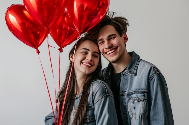 Celebración del día de San Valentín con globos de corazón rojo