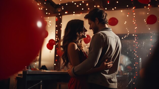 Foto en una celebración del día de san valentín una pareja está bailando generativo ai