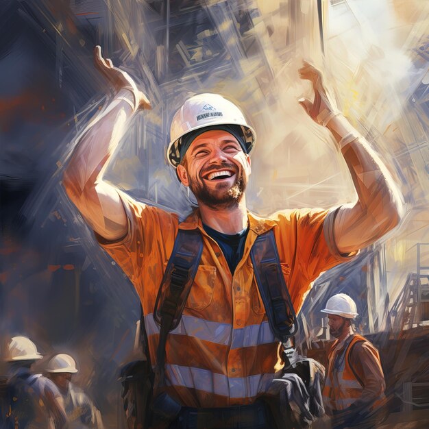 Foto celebración del día del trabajo feliz trabajador de la construcción