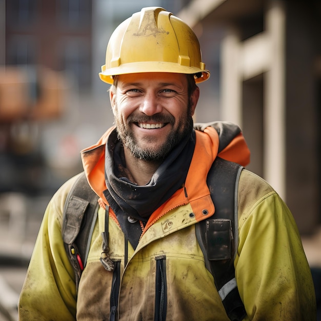 Foto celebración del día del trabajo feliz trabajador de la construcción