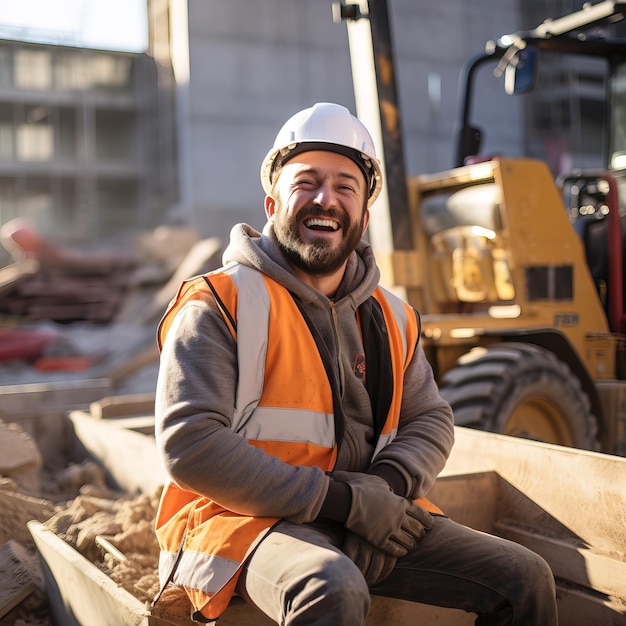 Foto celebración del día del trabajo feliz trabajador de la construcción