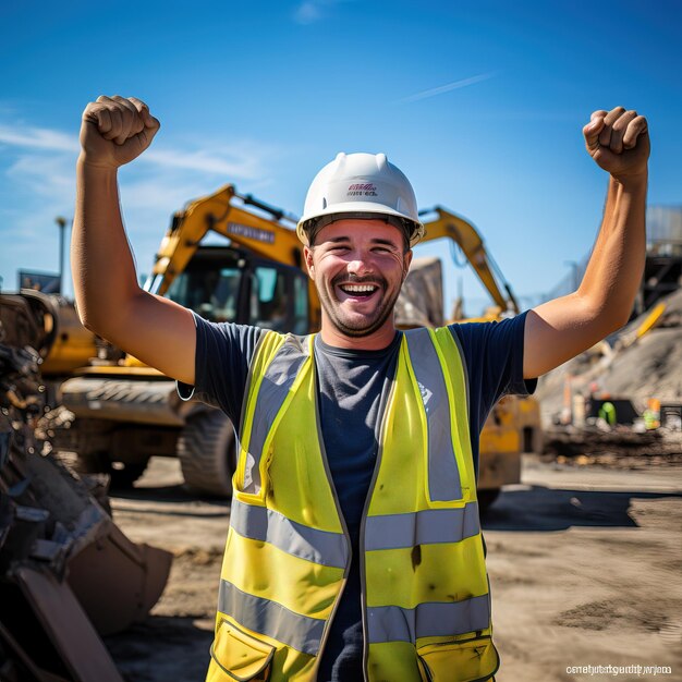 Foto celebración del día del trabajo feliz trabajador de la construcción