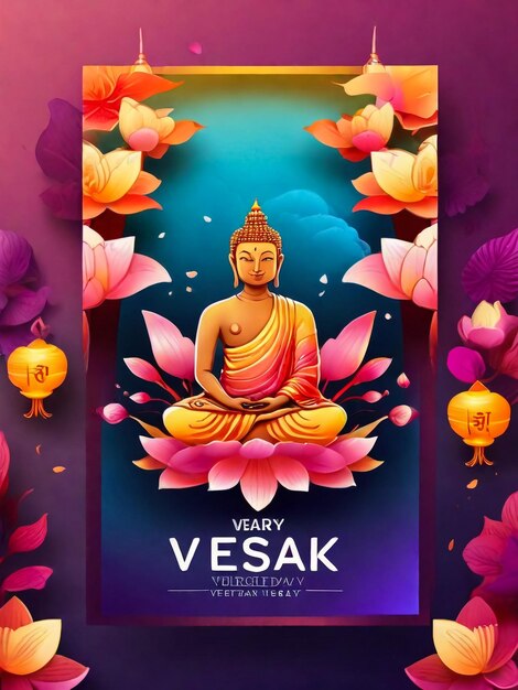 Foto celebración del día de vesak poster vertical dibujos animados planos plantillas dibujadas a mano ilustración de fondo