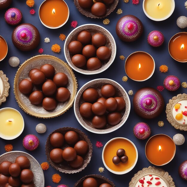 Celebración de Diwali dulces Gulab Jamun Laddu chocolates