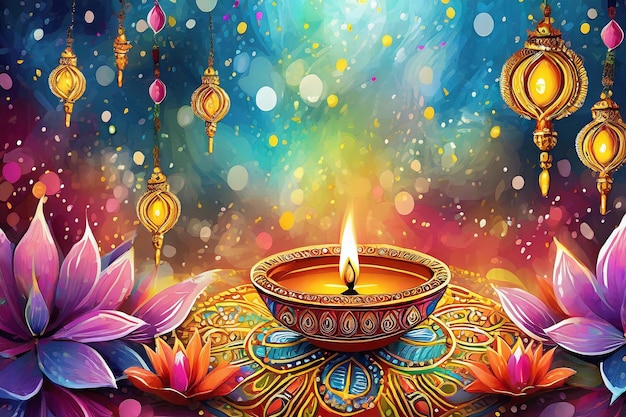 La celebración de Diwali es una ilustración de fondo festivo vibrante