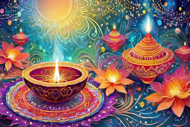 La celebración de Diwali es una ilustración de fondo festivo vibrante