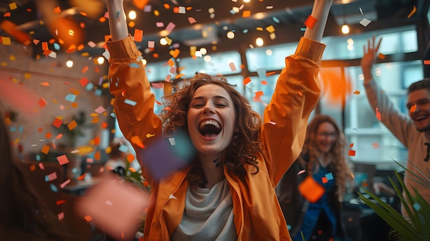 Celebración de la empresa por el logro de los objetivos Ambiente de trabajo divertido Trabajo en equipo conceptual