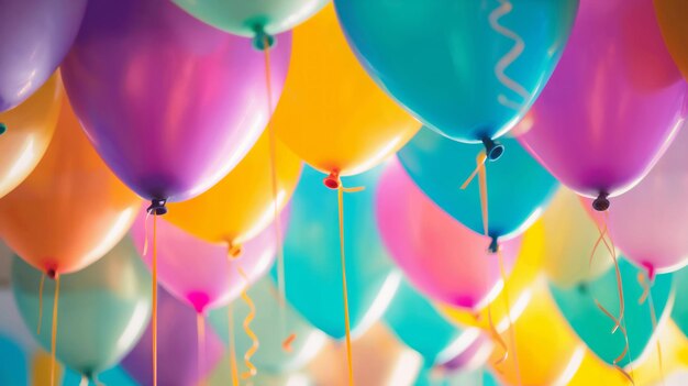 Celebración festiva Balones y decoraciones de colores para un alegre evento de fiesta de cumpleaños