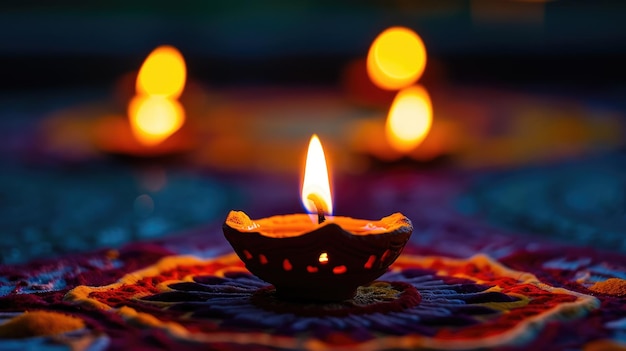 Celebración festiva de Diwali Encendido de la lámpara Diya en la noche que irradia calor y felicidad