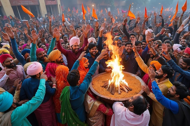 Celebración del festival de Lohri en la India