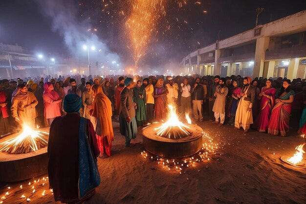 Celebración del festival de Lohri en la India