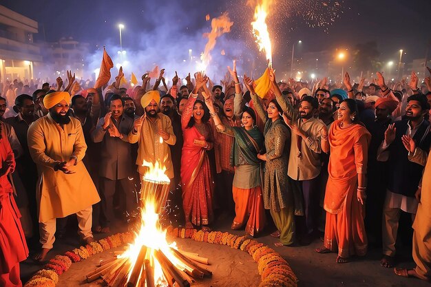 Celebración del festival de Lohri en la India