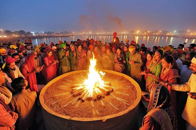 Celebración del festival de Lohri en la India