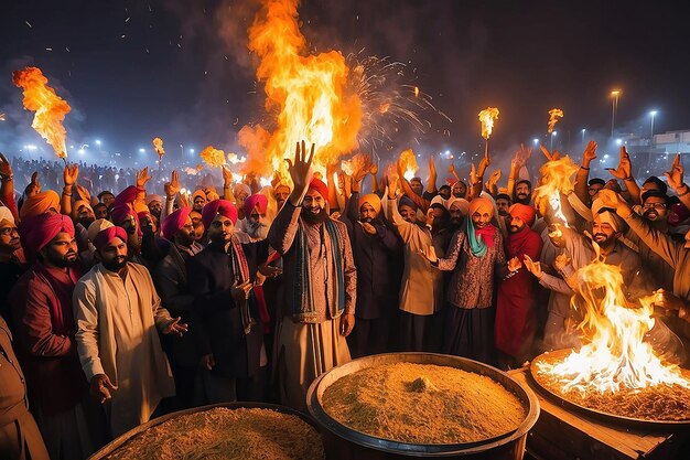 Celebración del festival de Lohri en la India