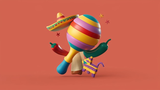 Foto celebración de la fiesta del cinco de mayo con maracas de cactus y sombrero generativo ai