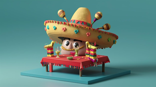 Celebración de la fiesta del Cinco de Mayo con maracas de cactus y sombrero Generativo Ai
