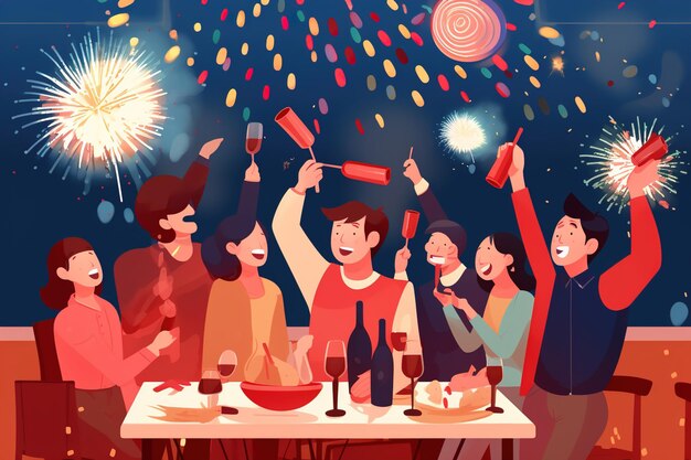 Celebración de la fiesta de cumpleaños Feliz año nuevo