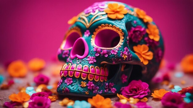 Celebración floral colorida de la vida Día de los Muertos inspirado en el arte del cráneo