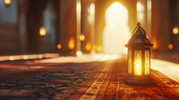 Celebración islámica de la Linterna de Eid Una bandera con Eid Mubarak y Eid alAdha Saludos con una celebración de elemento de linterna con espacio de copia