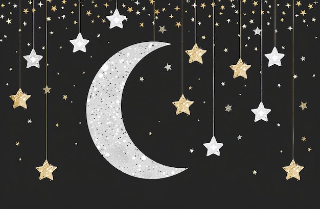 Foto celebración islámica ramadán y eid mubarak diseño con caja de regalo de luna creciente y hombre de oración 3