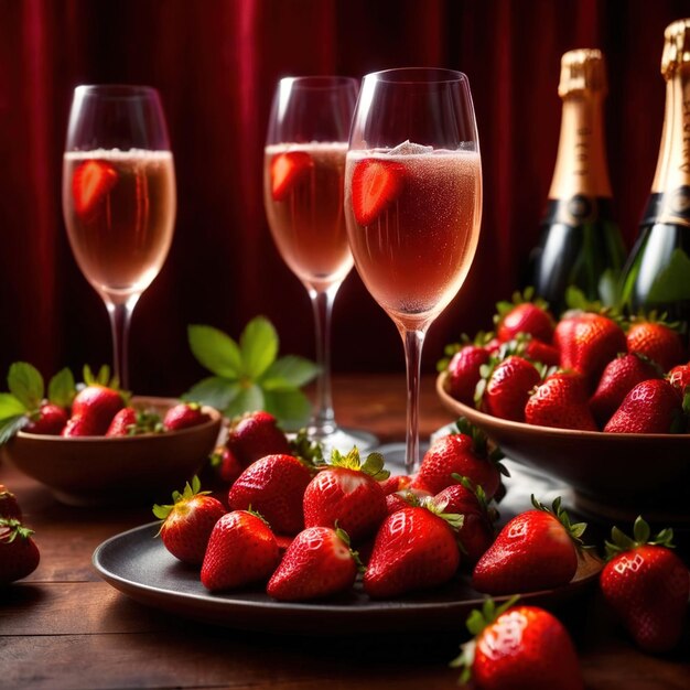 Celebración de lujo para ocasiones especiales champán y fresas