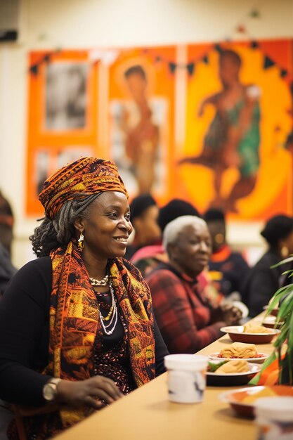 Foto una celebración del mes de la historia negra en un salón comunitario