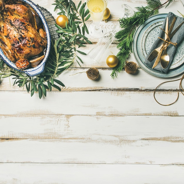 Celebración de Navidad o Año Nuevo ajuste de la tabla cultivo cuadrado