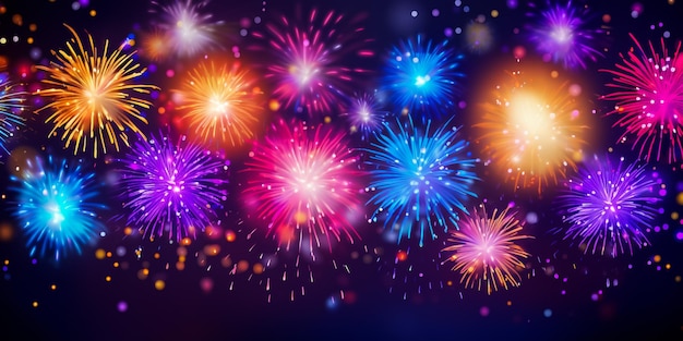 celebración navideña espectáculo de fuegos artificiales multicolor por la noche