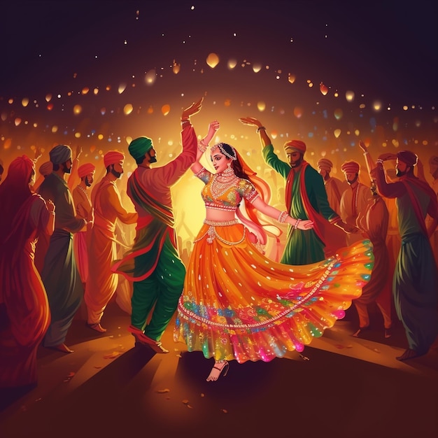 Celebración de la noche de dandiya en navratri