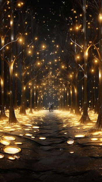Foto celebración de las noches de invierno encendiendo luces de oro