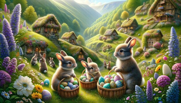 Celebración de Pascua dentro de la aldea de conejos