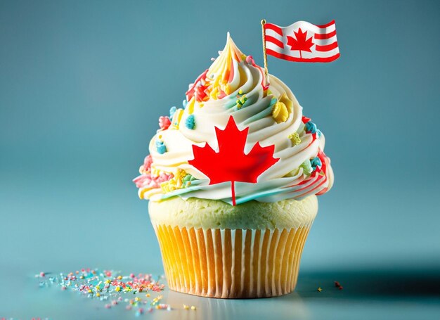 Celebración de pastel con la bandera de Canadá