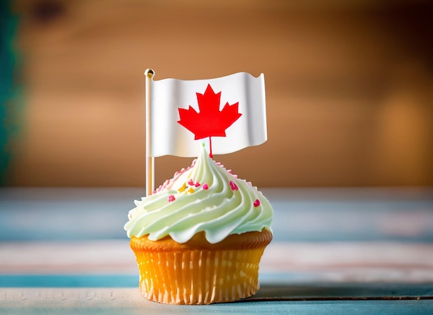 Celebración de pastel con la bandera de Canadá