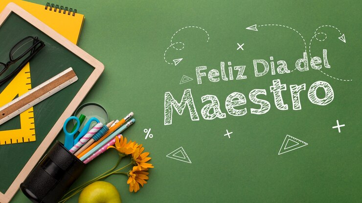 Foto celebración plana del día del maestro con suministros