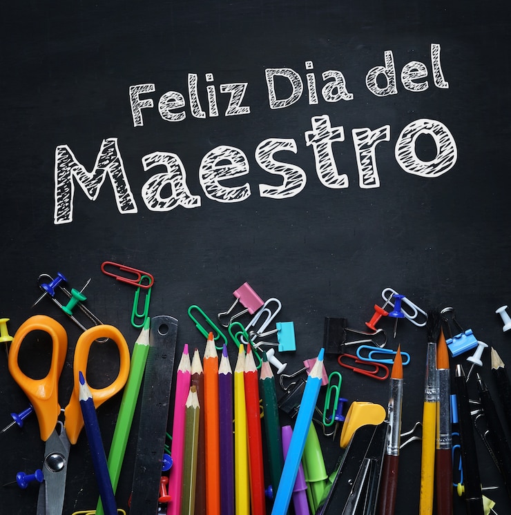Foto celebración plana del día del maestro con suministros