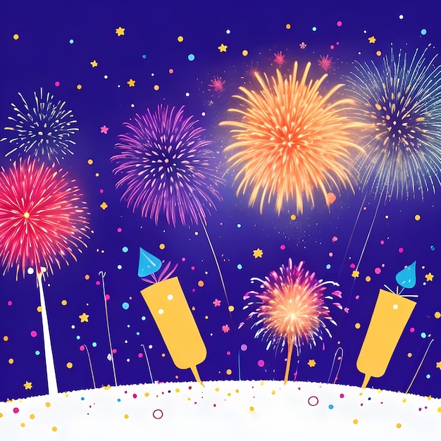 Foto celebración plana de feliz año nuevo con fondo de coloridos fuegos artificiales ai generar imagen