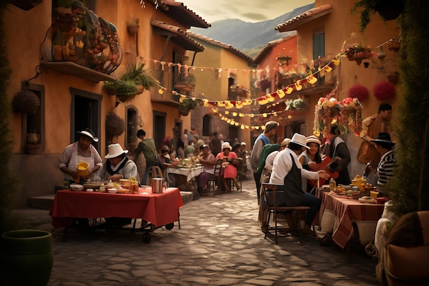 Celebración de Posada en un pequeño pueblo Fiestas alegres capturadas en el realismo creativo