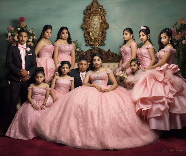 Una celebración de quinceañera con toda la familia