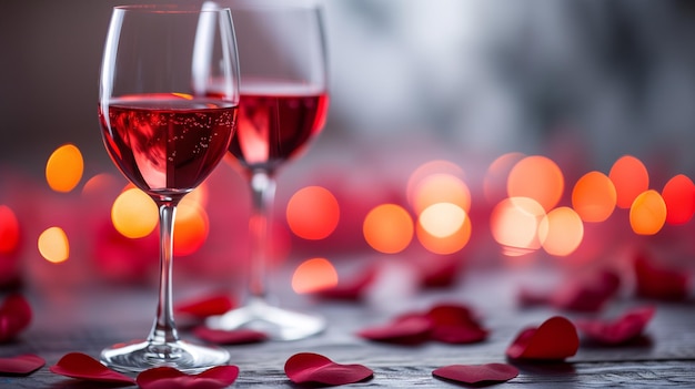 Celebración romántica del día de San Valentín con una copa de buen vino