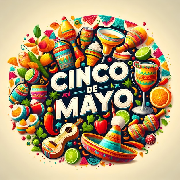 Celebración del texto mexicano cinco de mayo con la ilustración aislada de Sombrero