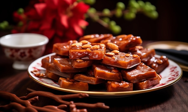 Foto celebración tradicional china del año nuevo lunar pasteles de arroz nian gao