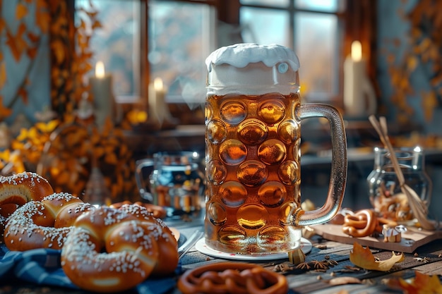 Una celebración tradicional del Oktoberfest con cerveza y