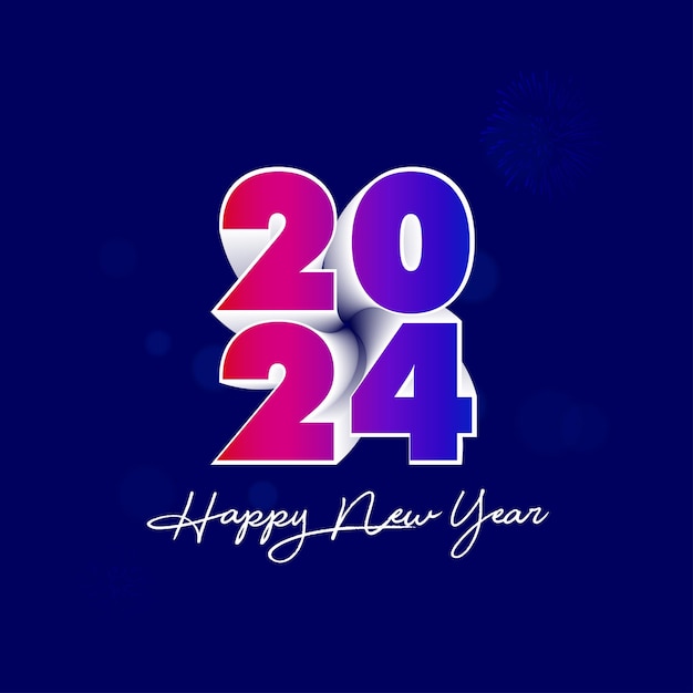 Celebración vectorial de colorido feliz año nuevo 2024 diseño de fondo azul plano