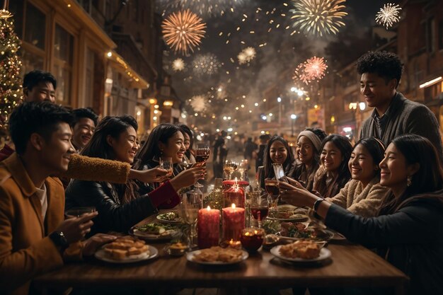 Celebración virtual de Año Nuevo Brindis digitales y deseos globales