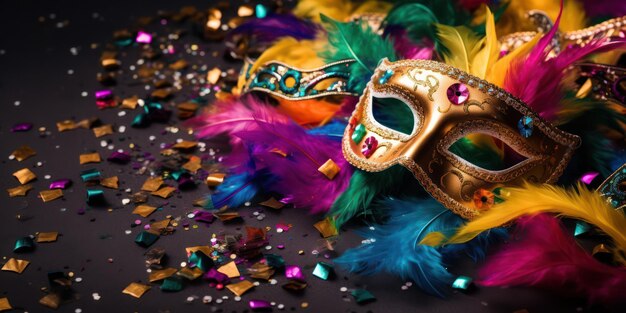 Foto celebraciones de carnaval enmascarado festa llena de misterio y tradición con colores y decoración vibrantes en un fondo de máscaras venecianas y diversión de mascarada