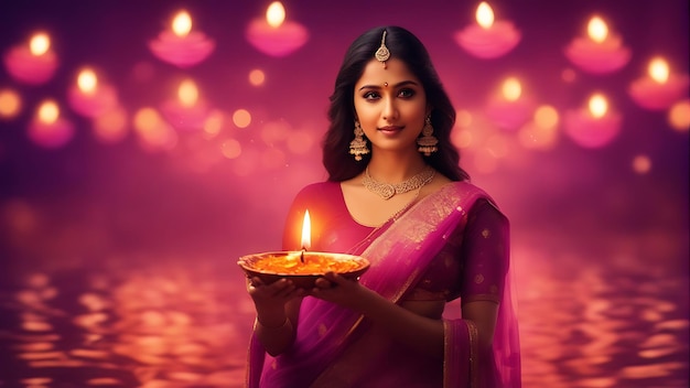 Foto celebrações cativantes de diwali mulheres abraçam luz e alegria floral no festival de navratri e diwali