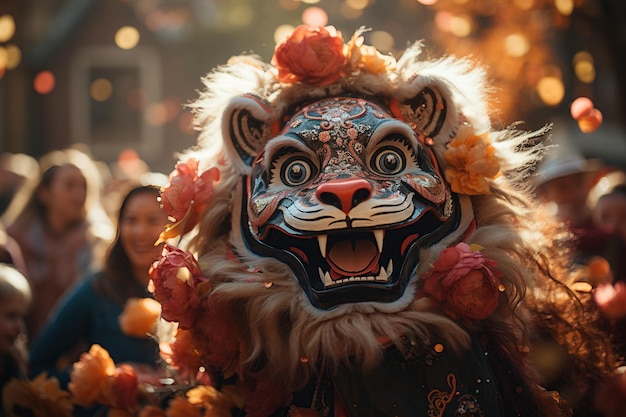 Celebrações de Rua Chinesa Ruas movimentadas cheias de decorações coloridas e desfiles animados Gerados com IA