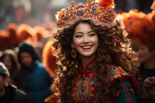 Celebrações de Rua Chinesa Ruas movimentadas cheias de decorações coloridas e desfiles animados Gerados com IA